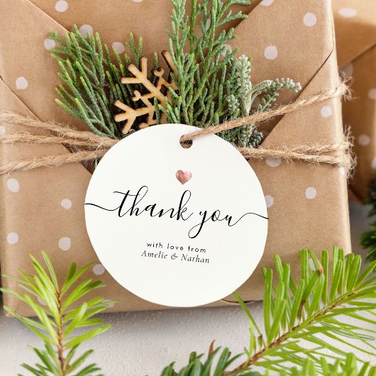 Modern Dank u Script Roos Gouden Hart Bruiloft Bedankjes Labels