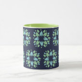 Modern Dark Blue Green Floral Pattern Mok (Midden)