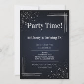 Modern Dark Blue & Silver 18th Birthday Invitation (Devant)