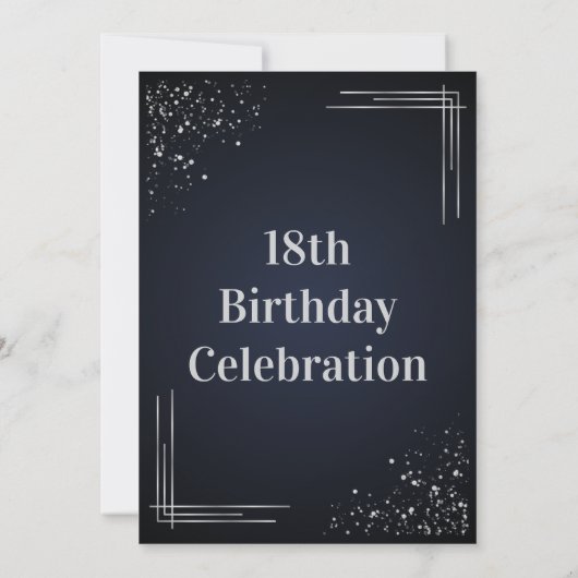 Modern Dark Blue & Silver 18th Birthday Invitation (Dos)