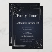 Modern Dark Blue & Silver 18th Birthday Invitation (Devant / Derrière)