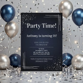 Modern Dark Blue & Silver 18th Birthday Invitation