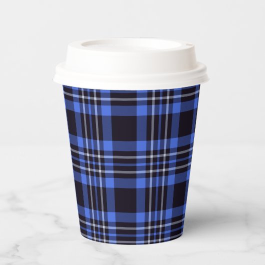 Modern Dark Blue Tartan Pset Papieren Bekers (Voorkant)