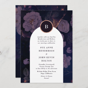 Modern Dark Boho Floral Arch Roos Gold Wedding Kaart