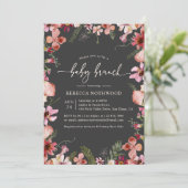 Modern Dark Boho Florals Greenery Baby Brunch Kaart (Staand voorkant)