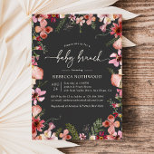 Modern Dark Boho Florals Greenery Baby Brunch Kaart