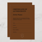 Modern Dark Brown Certificate of Authenticity Bedankkaart (Voorkant / Achterkant)