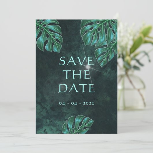 Modern Dark Emerald Tropical Foliage Save the Date (Staand voorkant)