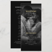 Modern Dark Faded Photo Gold & Black Wedding Programma (Voorkant / Achterkant)