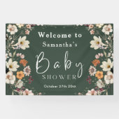 Modern Dark Green Boho Wildflower Baby shower Spandoek (Horizontaal)