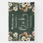 Modern Dark Green Boho Wildflower Baby shower Spandoek (Verticaal)
