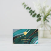 Modern Dark Marble Wine Bartender Sommelier Visitekaartje (Staand voorkant)