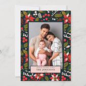 Modern Dark Moody Blue Poinsettia Feestdagenkaart (Voorkant)