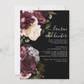 Modern Dark Moody Burgundy Script Floral Wedding I Kaart (Voorkant)
