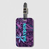 Modern Dark Paars Floral Pattern - Gepersonaliseer Bagagelabel (Voorkant (verticaal))