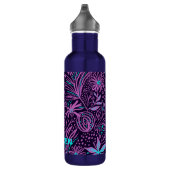 Modern Dark Paars Floral Pattern - Gepersonaliseer Waterfles (Rechts)