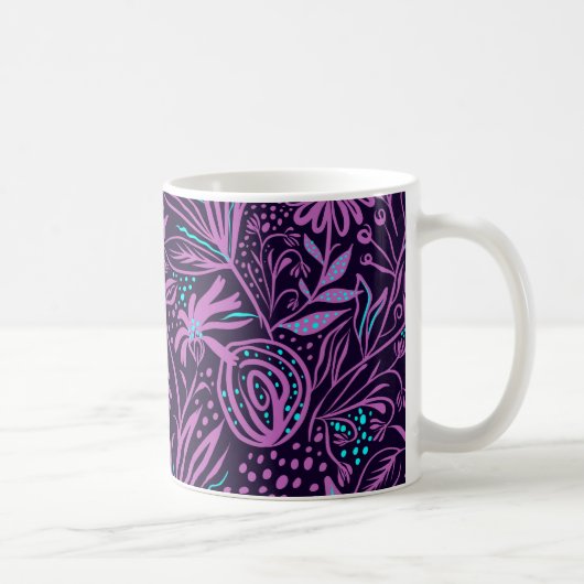 Modern Dark Purple Floral Pattern Koffiemok (Rechts)