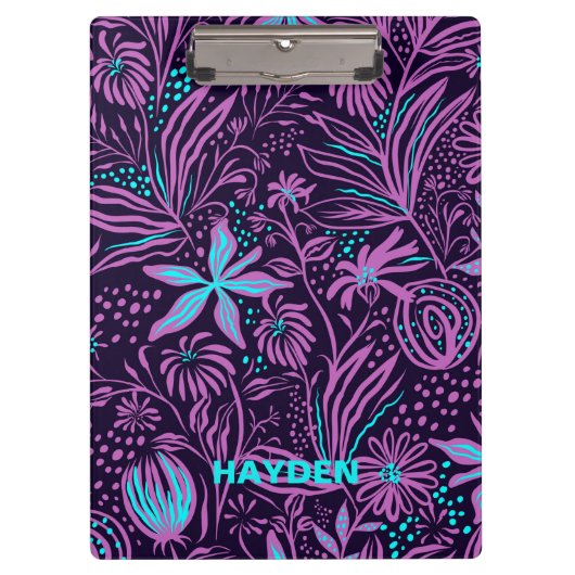 Modern Dark Purple Floral Pattern Personalised Klembord (Voorkant)