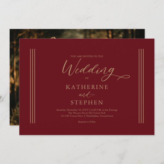 Modern Dark Red Minimalist Weddenschap Kaart (Voorkant / Achterkant)