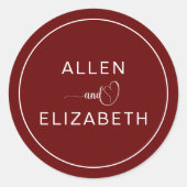 Modern Dark Red Stylish Wedding Envelope Ronde Sticker (Voorkant)