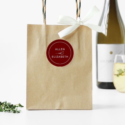 Modern Dark Red Stylish Wedding Envelope Ronde Sticker