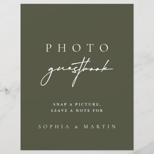 Modern Dark Sage Green Foto Guestbook Sign (Voorkant)