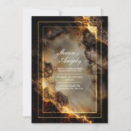 Modern Dark Slate Molten Gilded Kintsugi Wedding Kaart