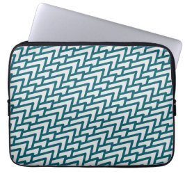 Modern Dark Teal Geometric Pattern on Light Gray Laptop Sleeve