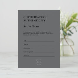 Modern Dark Theme Certificate of Authenticity Bedankkaart