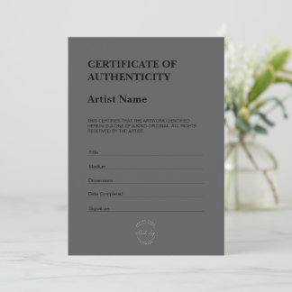 Modern Dark Theme Certificate of Authenticity Bedankkaart