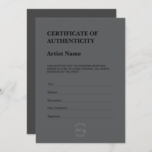Modern Dark Theme Certificate of Authenticity Bedankkaart (Voorkant / Achterkant)