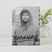 Modern Dashed Black Photo Afstuderen Bedankkaart (Staand voorkant)