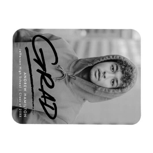 Modern Dashed Black Photo Afstuderen Magneet (Horizontaal)