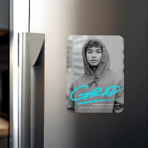 Modern Dashed Turquoise Foto Afstuderen Magneet