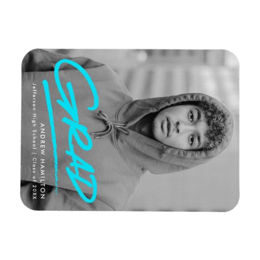 Modern Dashed Turquoise Foto Afstuderen Magneet (Horizontaal)