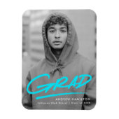 Modern Dashed Turquoise Foto Afstuderen Magneet (Verticaal)