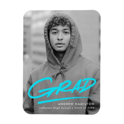 Modern Dashed Turquoise Foto Afstuderen Magneet (Verticaal)