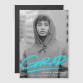 Modern Dashed Turquoise Foto Afstuderen Magnetische Uitnodiging (Voorkant / Achterkant)