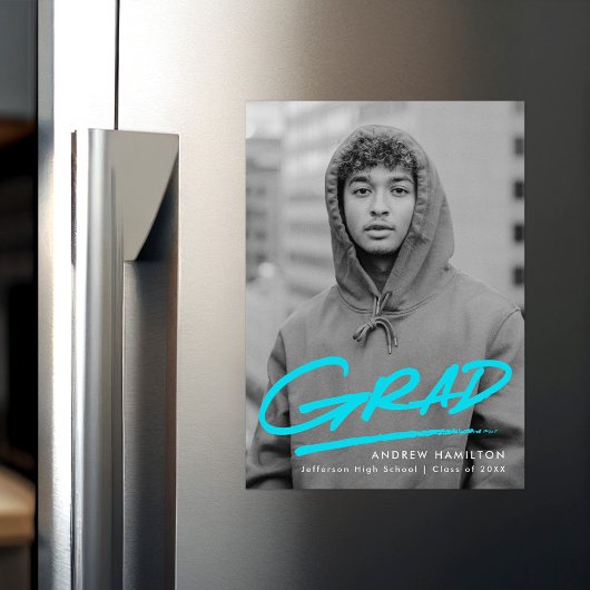 Modern Dashed Turquoise Foto Afstuderen Magnetische Uitnodiging