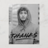 Modern Dashed Zwart Foto Afstuderen Dank u Briefkaart (Voorkant)