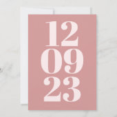 Modern Date Number Typography Dusty Pink Save The Date (Achterkant)