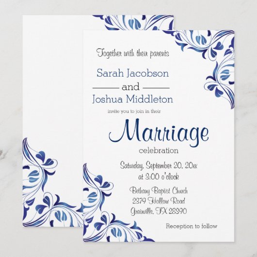 Modern Day Blue Sapphire Floral Kaart (Voorkant / Achterkant)