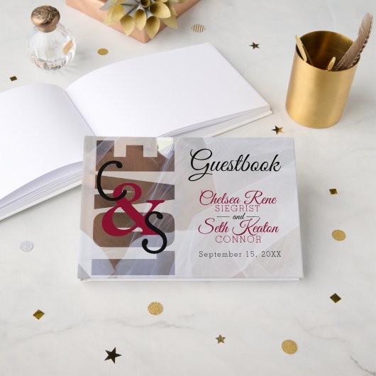 Modern Day Love - Red Maroon Wedding Guestbook Gastenboek (Voorkant open)