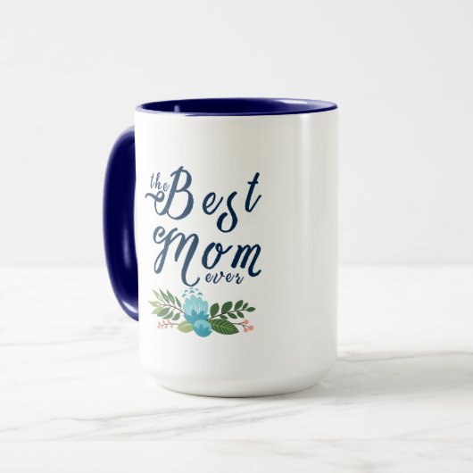 Modern De Beste Moeder Ooit - Blauwe Tekst & Ontwe Mok (Voorkant links)