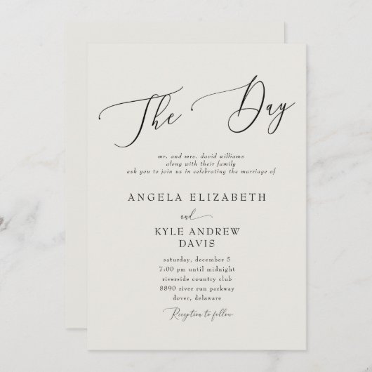 Modern De Dag Beige Elegant & Modern Huwelijk Kaart (Voorkant / Achterkant)