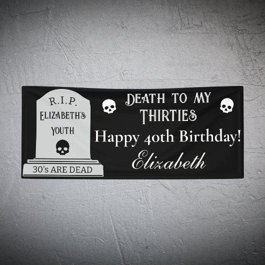 Modern Death to My 30s Black 40th Birthday Party Spandoek
