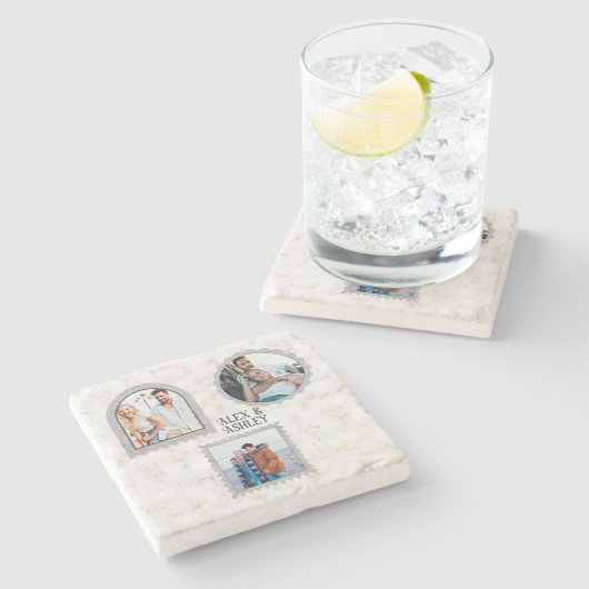 Modern Deco Art Custom Photo Name Design Stenen Onderzetter (Zijkant)