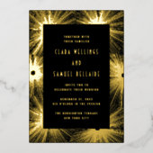Modern Deco Black Wedding Gold Foil Uitnodiging (Voorkant)