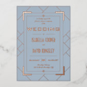Modern Deco Bleu Poussiéreux I Invitation en feuil (Recto)
