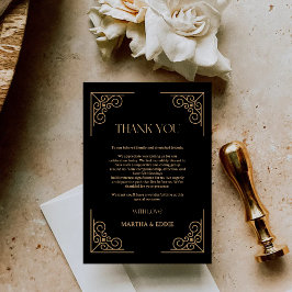 Modern Deco | Elegant Black and Gold Wedding  Bedankkaart